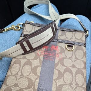 Coach Tan and Brown Signature Messenger with Canvas Strap